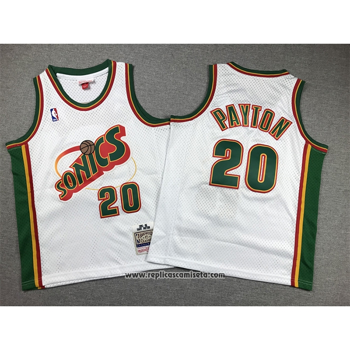 Camiseta Nino Seattle SuperSonics Gary Payton #20 Historic Retro Blanco